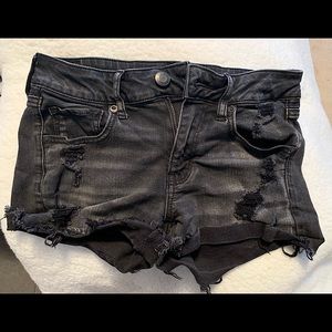 American Eagle black midi denim shorts